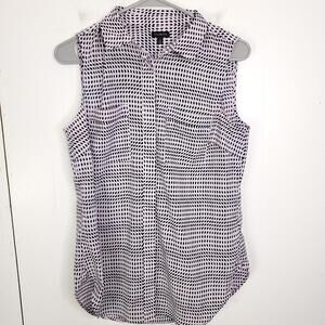 Talbots Top Womens S Diamond Button Down Sleeveless Shell Front Pockets Career
